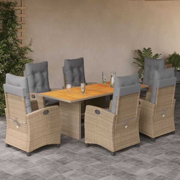 vidaXL 7-tlg. Garten-Essgruppe mit Kissen Beigemischung Poly Rattan