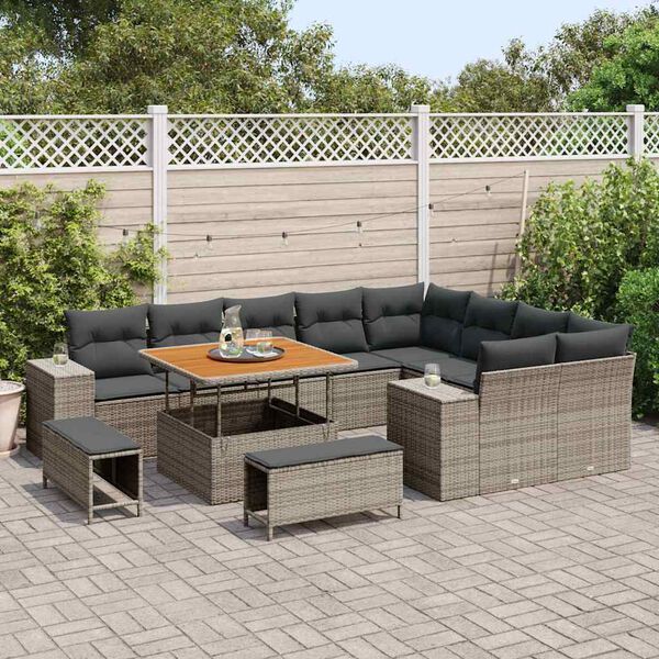 vidaXL Garten-Sofa-Set mit Kissen mit Speicher mit Kissen 12 pcs Grau