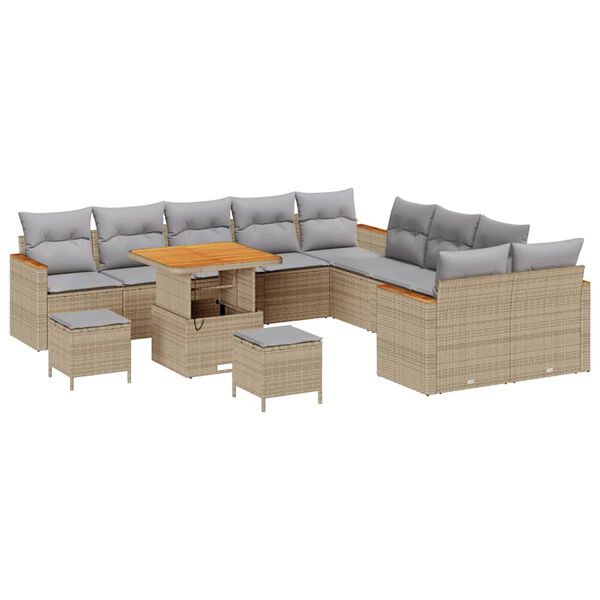 vidaXL Gartensofa-set mit Kissen 13 pcs Beige Poly-Rattan