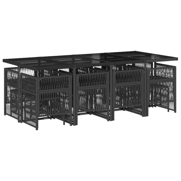 vidaXL 13-tlg. Garten-Essgruppe mit Kissen Schwarz Poly Rattan