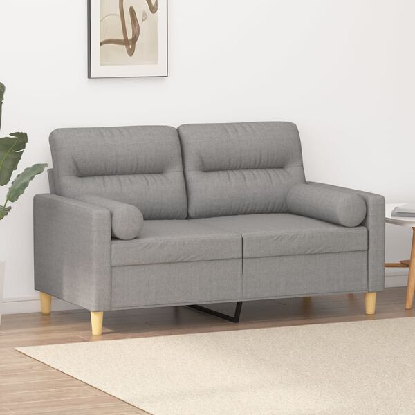 vidaXL 2-Sitzer-Sofa mit Kissen Hellgrau 120 cm Stoff