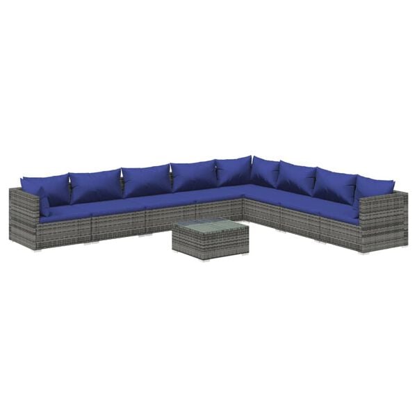 vidaXL 9-tlg. Garten-Lounge-Set mit Kissen Poly Rattan Grau
