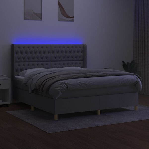 vidaXL Boxspringbett mit Matratze & LED Hellgrau 180x200 cm Stoff