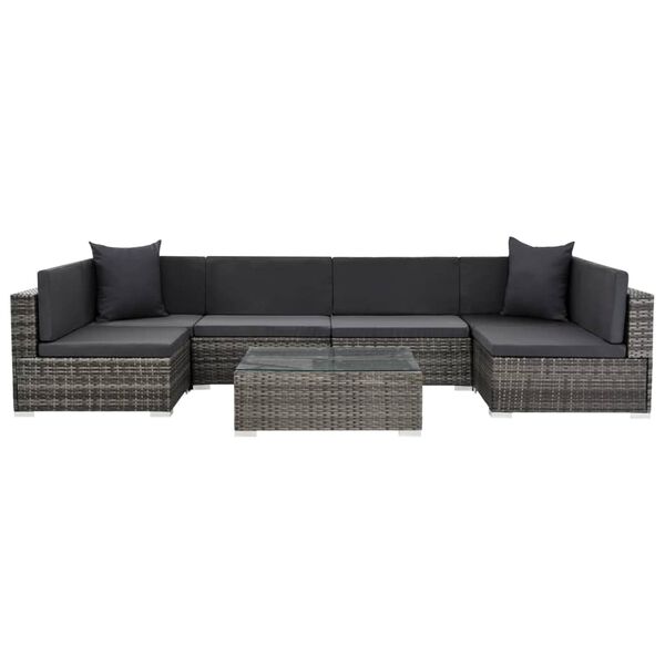 vidaXL 7-tlg. Garten-Lounge-Set mit Auflagen Poly Rattan Grau