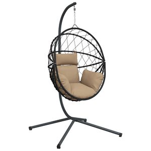 vidaXL H&auml;ngesessel Ei-Design mit St&auml;nder Taupe Rattan und Stahl