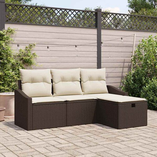 vidaXL Sofa Set mit Kissen mit Speicher 4 pcs Braun Poly-Rattan