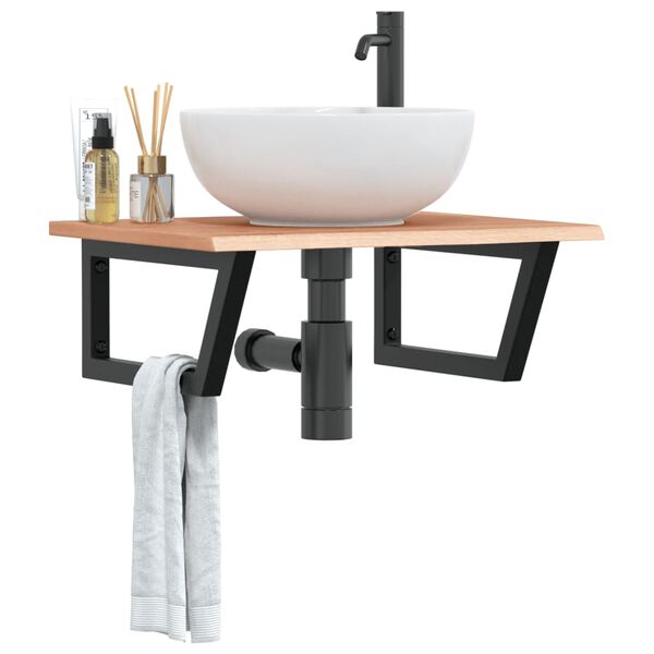 vidaXL Waschtischplatte mit Halterung Stahl und Massivholz Eiche