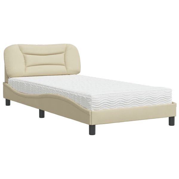 vidaXL Bett mit Matratze "Hvar" Creme 100x200 cm Stoff
