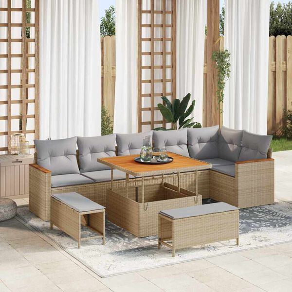 vidaXL Gartensofa-set 9 pcs Beige Poly-Rattan