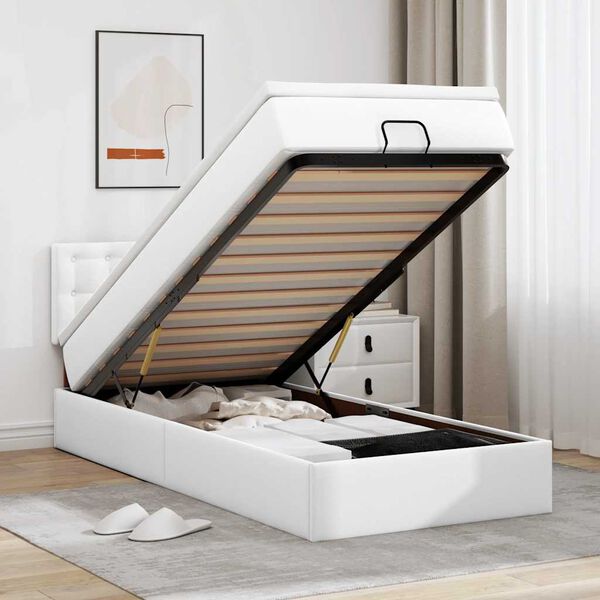 vidaXL Ottoman-Bett mit Matratze Wei&szlig; 90x190 cm Kunstleder