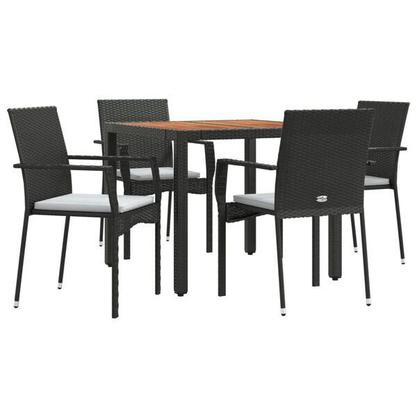 vidaXL 5-tlg. Garten-Essgruppe mit Kissen Schwarz Poly Rattan