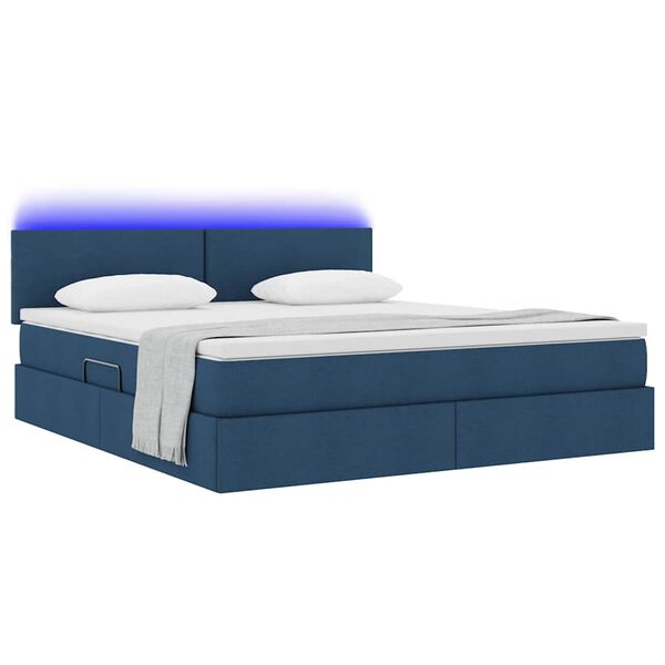 vidaXL Bett mit Stauraum und LED mit Matratze Blau 160 x 200 cm Stoff