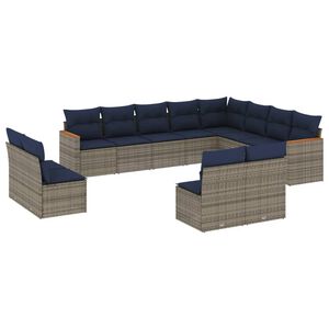 vidaXL 12-teiliges Gartensofa-Set mit Kissen, grau, Polyrattan