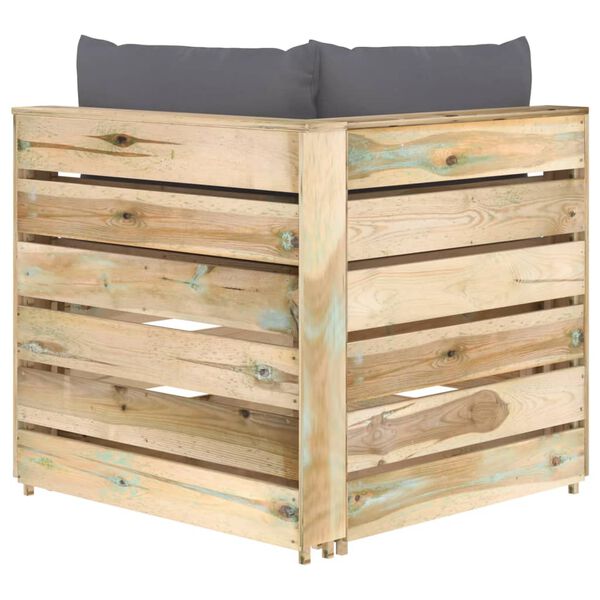 vidaXL Modulares Ecksofa mit Kissen Gr&uuml;n Impr&auml;gniertes Holz