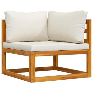 vidaXL Modular-Ecksofa mit Cremewei&szlig;en Kissen Akazie Massivholz