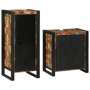 vidaXL Badezimmerm&ouml;bel-Set mit Regal 2 pcs Mehrfarbig Massives Altholz