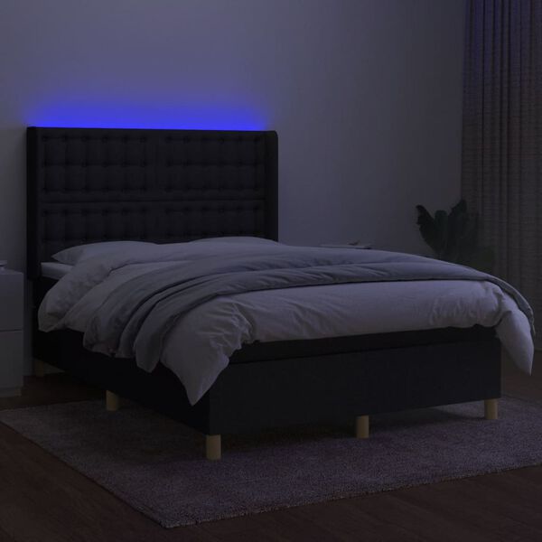 vidaXL Boxspringbett mit Matratze & LED Schwarz 140x190 cm Stoff