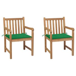 vidaXL Gartenst&uuml;hle 2 Stk. mit Gr&uuml;nen Kissen Massivholz Teak