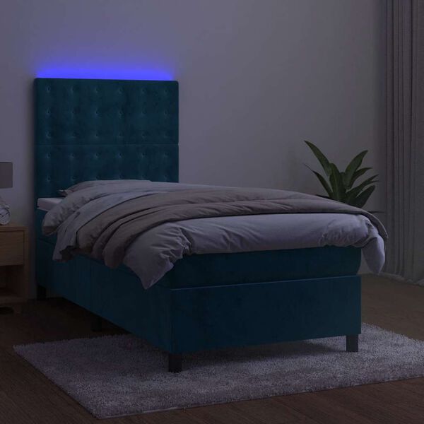 vidaXL Boxspringbett mit Matratze & LED Dunkelblau 90x190 cm Samt