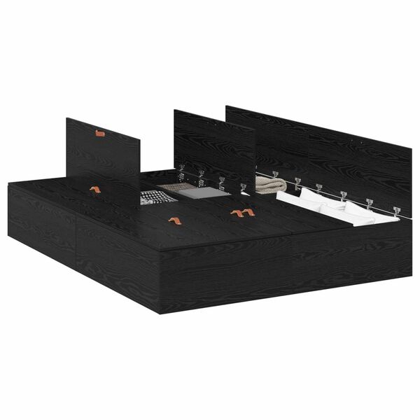 vidaXL Aufbewahrungsbettgestell Schwarz Eichen-Optik 150 x 200 cm