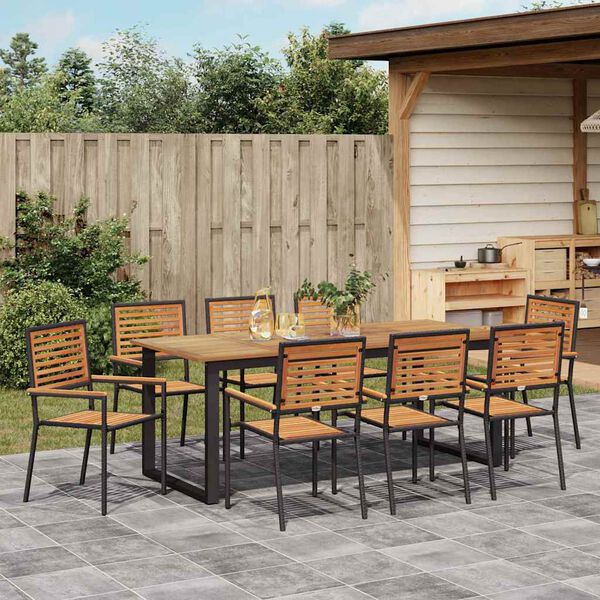 vidaXL Garten Essgruppe 9 pcs Schwarz Massivholz Akazie