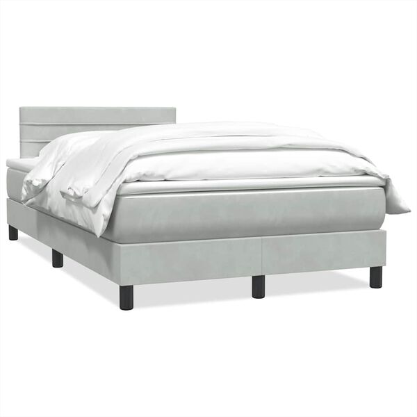 vidaXL Boxspringbett mit Matratze Hellgrau 120x210 cm Samt