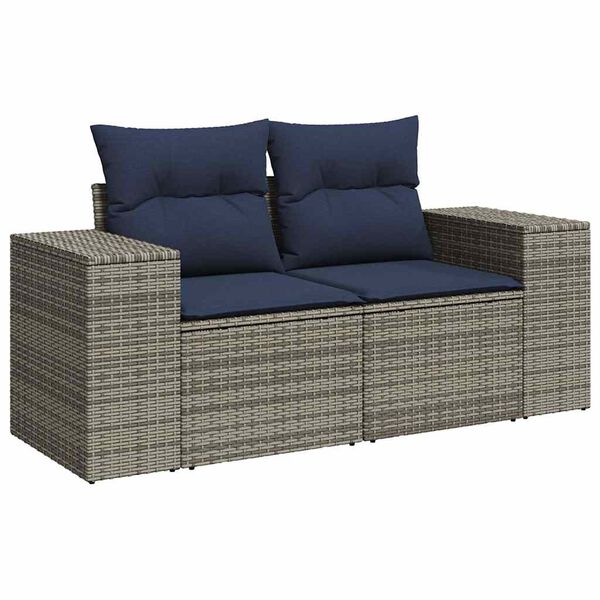 vidaXL 7-tlg. Garten-Sofagarnitur mit Kissen Grau Poly Rattan Akazie