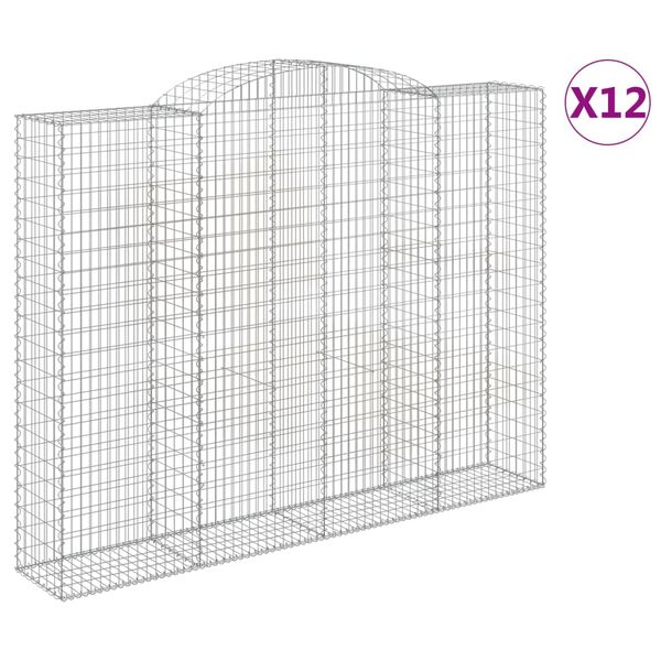 vidaXL Gabionen mit Hochbogen 12 Stk 300x50x220/240cm Verzinktes Eisen