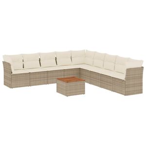 vidaXL 10-tlg. Garten-Sofagarnitur mit Kissen Beige Poly Rattan