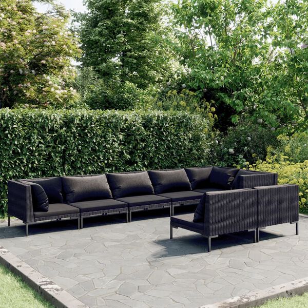 vidaXL 8-tlg. Garten-Lounge-Set mit Kissen Poly Rattan Dunkelgrau