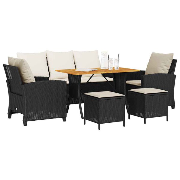 vidaXL 6-tlg. Garten-Sofagarnitur mit Kissen Schwarz Poly Rattan
