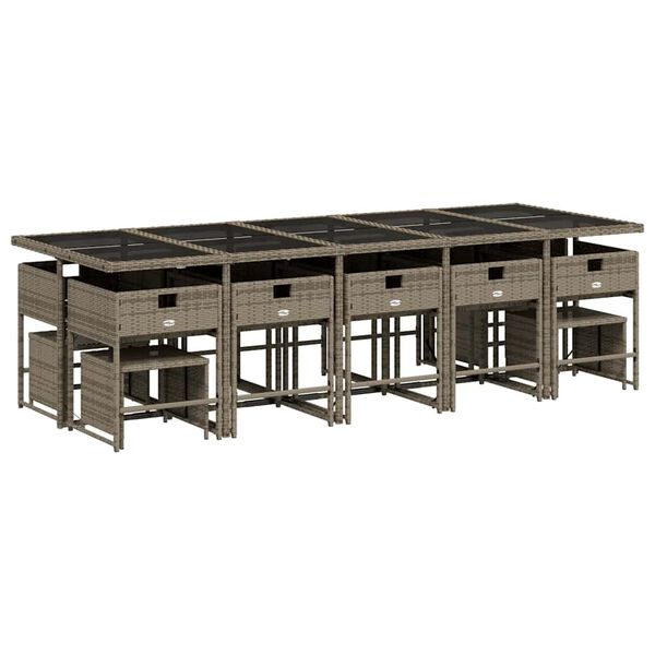 vidaXL 15-tlg. Garten-Essgruppe mit Kissen Grau Poly Rattan