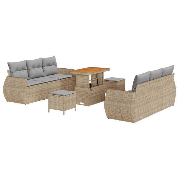 vidaXL Gartensofa-set mit Kissen mit Speicher 9 pcs Beige Poly-Rattan