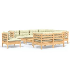 vidaXL 10-tlg. Garten-Lounge-Set mit Creme Kissen Massivholz Kiefer
