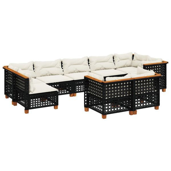 vidaXL 9-tlg. Garten-Sofagarnitur mit Kissen Schwarz Poly Rattan