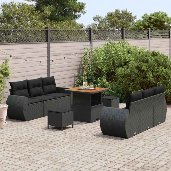 vidaXL Gartensofa-set mit Kissen 9 pcs Schwarz Poly-Rattan