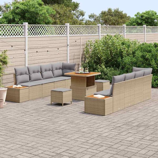 vidaXL Gartensofa-set mit Kissen mit Speicher 11 pcs Beige Poly Rattan