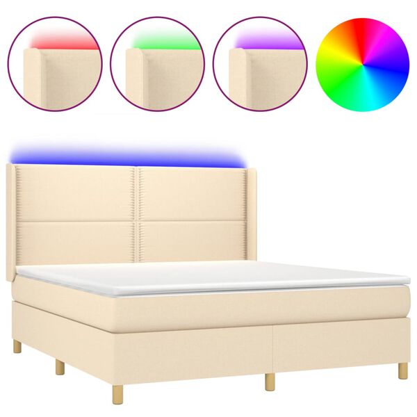 vidaXL Boxspringbett mit Matratze & LED Creme 180x200 cm Stoff