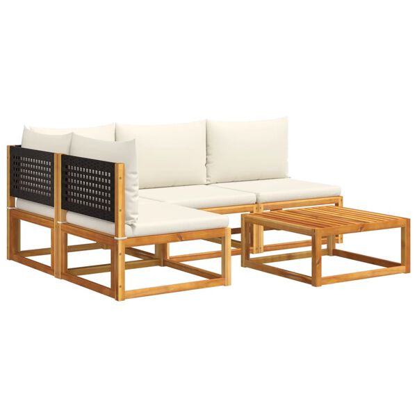 vidaXL 5-tlg. Gartensofa-Set mit Kissen Holz Akazie & Rattan