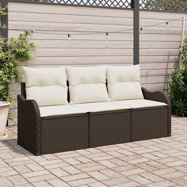 vidaXL Gartensofa-set mit Kissen 3 pcs Braun Poly-Rattan
