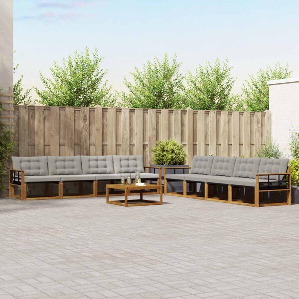 vidaXL Outdoor-Sofagarnitur mit Kissen 9 pcs Nat&uuml;rlich und Hellgrau