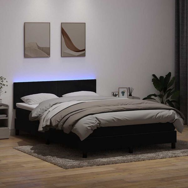 vidaXL Boxspringbett mit Matratze & LED Schwarz 160x220 cm Samt