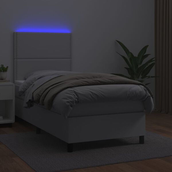 vidaXL Boxspringbett mit Matratze & LED Weiß 100x200 cm Kunstleder