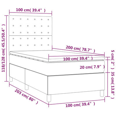 vidaXL Boxspringbett mit Matratze & LED Schwarz 100x200 cm Stoff