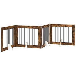 vidaXL Klappbares Hundetor mit St&auml;ndern 4 stk. R&auml;uchereiche 401 cm