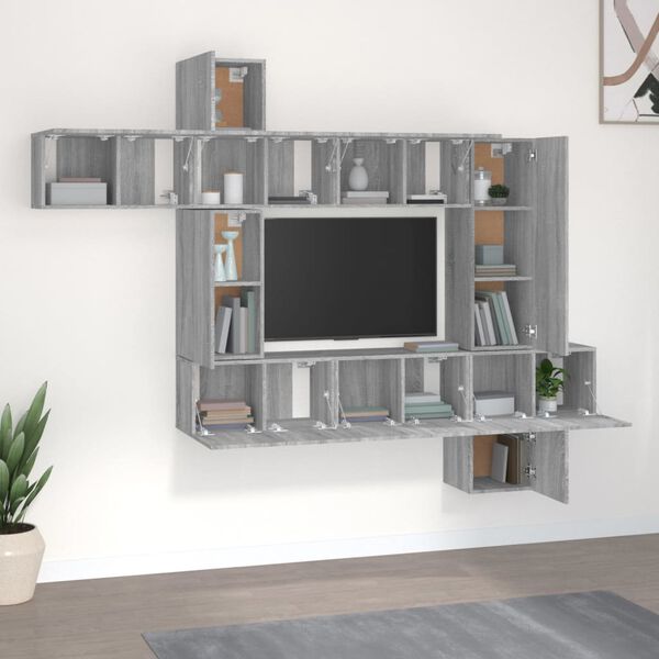 vidaXL 10-tlg. TV-Schrank-Set Grau Sonoma Holzwerkstoff