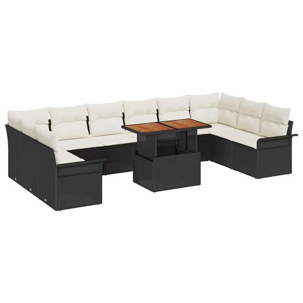 vidaXL Garten-Sofa-Set mit Kissen 11 pcs Schwarz und Creme
