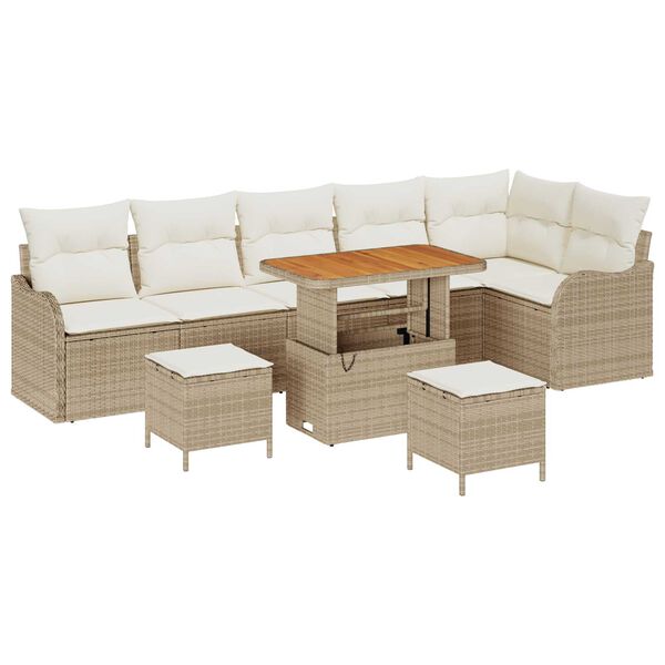 vidaXL Garten-Sofa-Set mit Kissen mit Speicher 9 pcs Beige und Creme