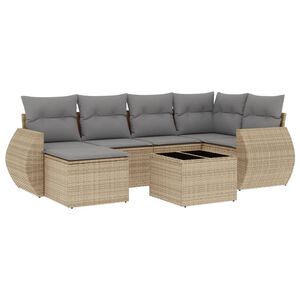 vidaXL 7-tlg. Garten-Sofagarnitur mit Kissen Beige Poly Rattan