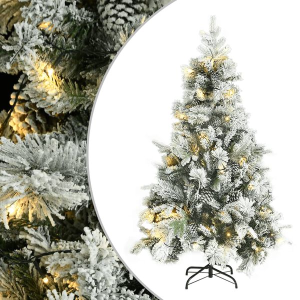 vidaXL Weihnachtsbaum mit Beleuchtung Schnee und Zapfen 120 cm PVC&PE